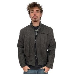 1980s The American Male Gray Wool Jacket Large 46 Chest Stand Collar